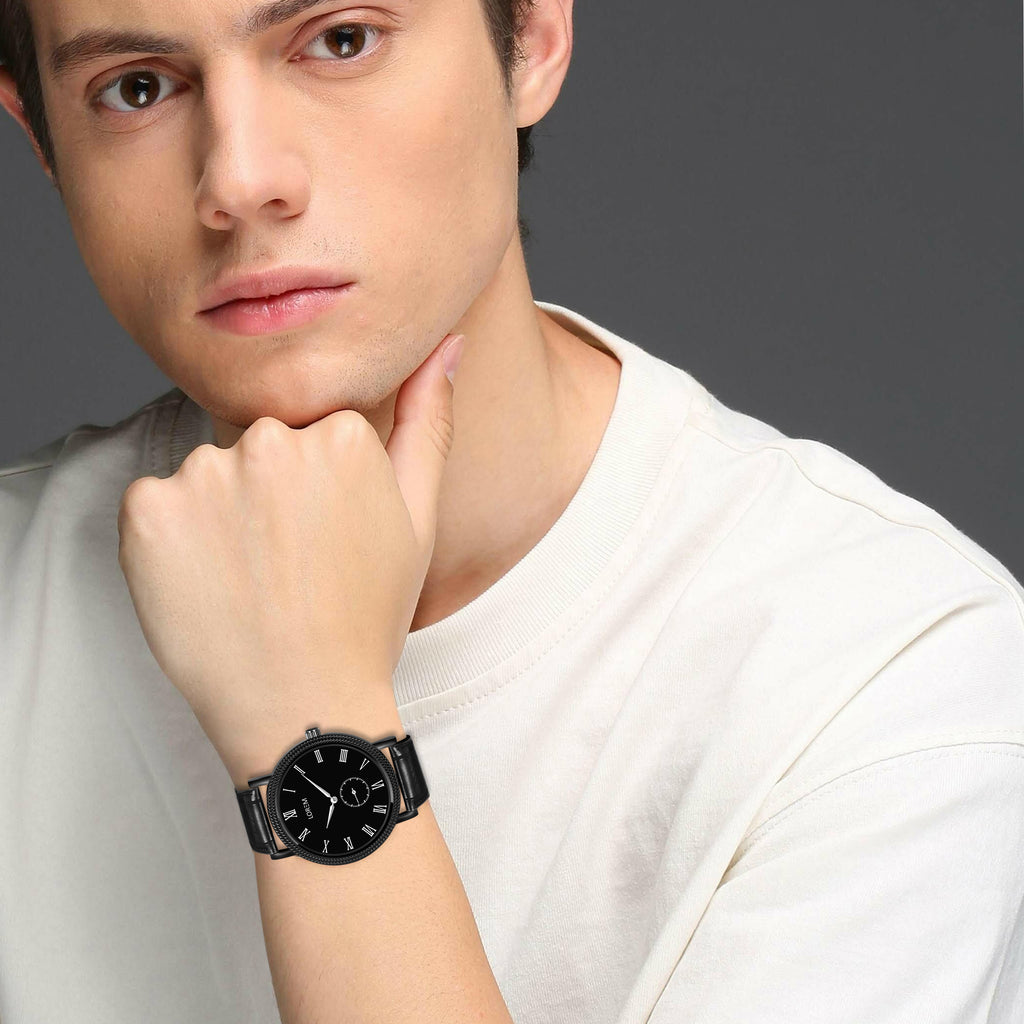 LOREM LR164 Men’s Lightweight Chronograph Watch with Roman Numerals & Faux Leather Strap