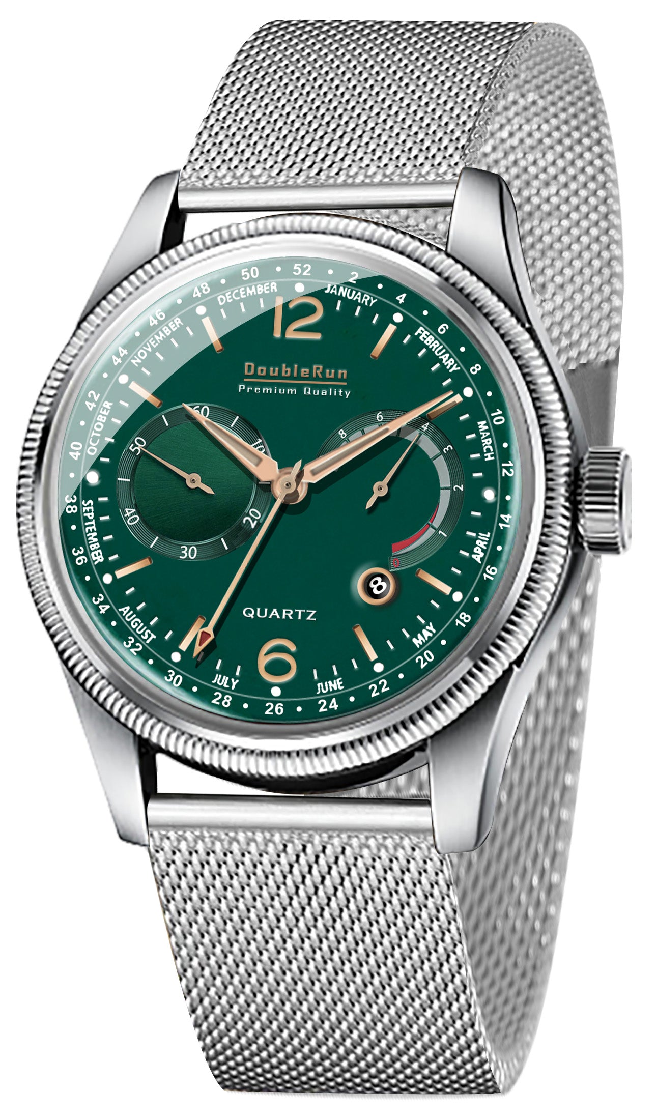 Doublerun DR8001 Men’s Wrist Watch with 3D Glass, Stainless Steel Strap & Multi-Functional Dial