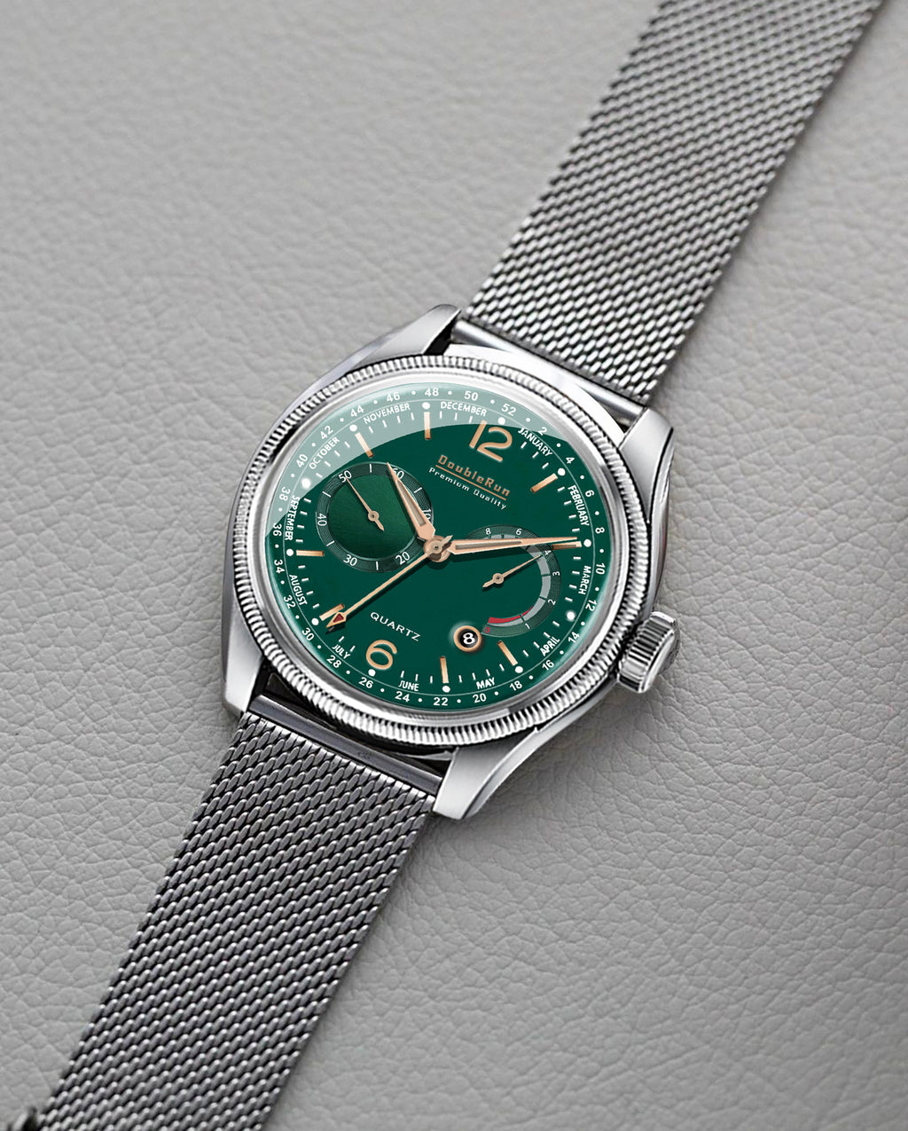 Doublerun DR8001 Men’s Wrist Watch with 3D Glass, Stainless Steel Strap & Multi-Functional Dial