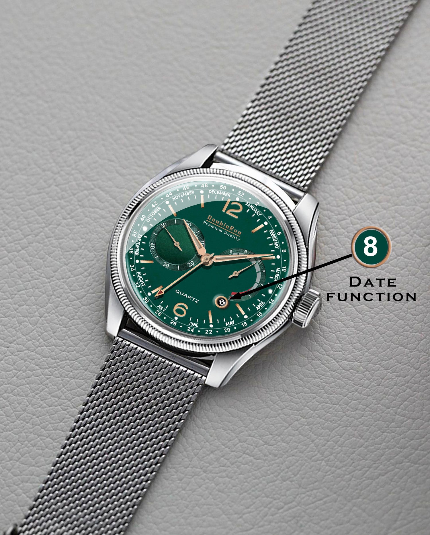 Doublerun DR8001 Men’s Wrist Watch with 3D Glass, Stainless Steel Strap & Multi-Functional Dial