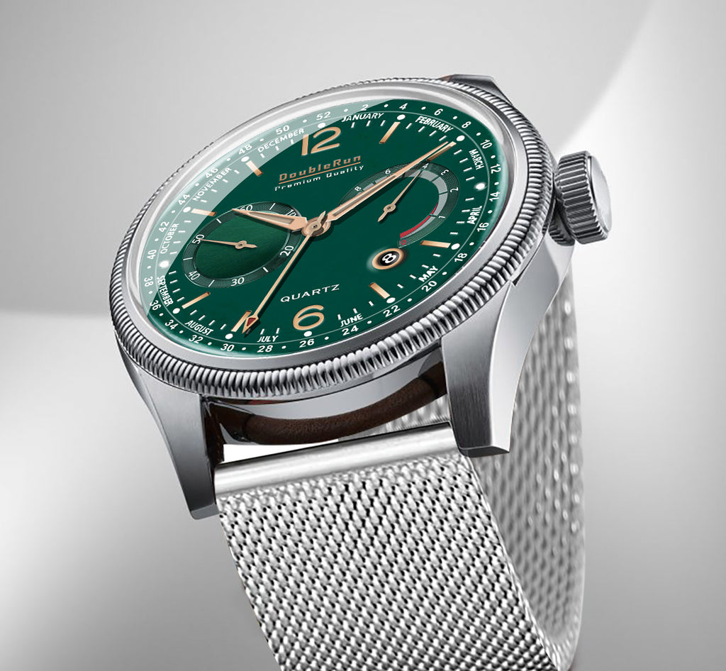 Doublerun DR8001 Men’s Wrist Watch with 3D Glass, Stainless Steel Strap & Multi-Functional Dial