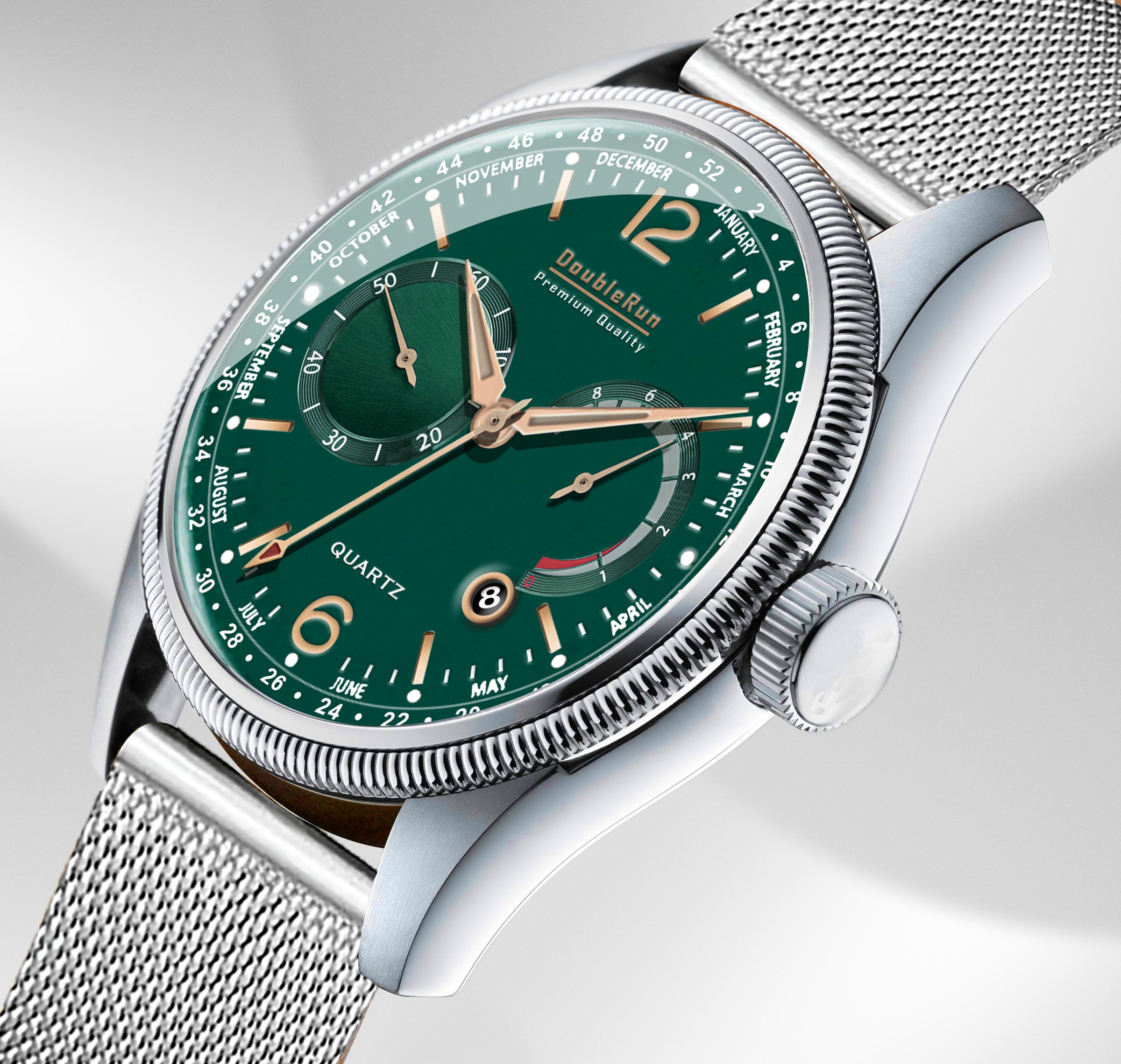 Doublerun DR8001 Men’s Wrist Watch with 3D Glass, Stainless Steel Strap & Multi-Functional Dial