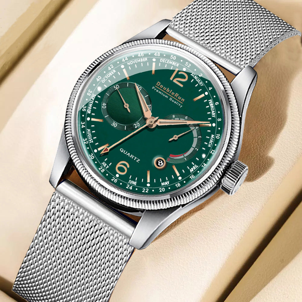 Doublerun DR8001 Men’s Wrist Watch with 3D Glass, Stainless Steel Strap & Multi-Functional Dial