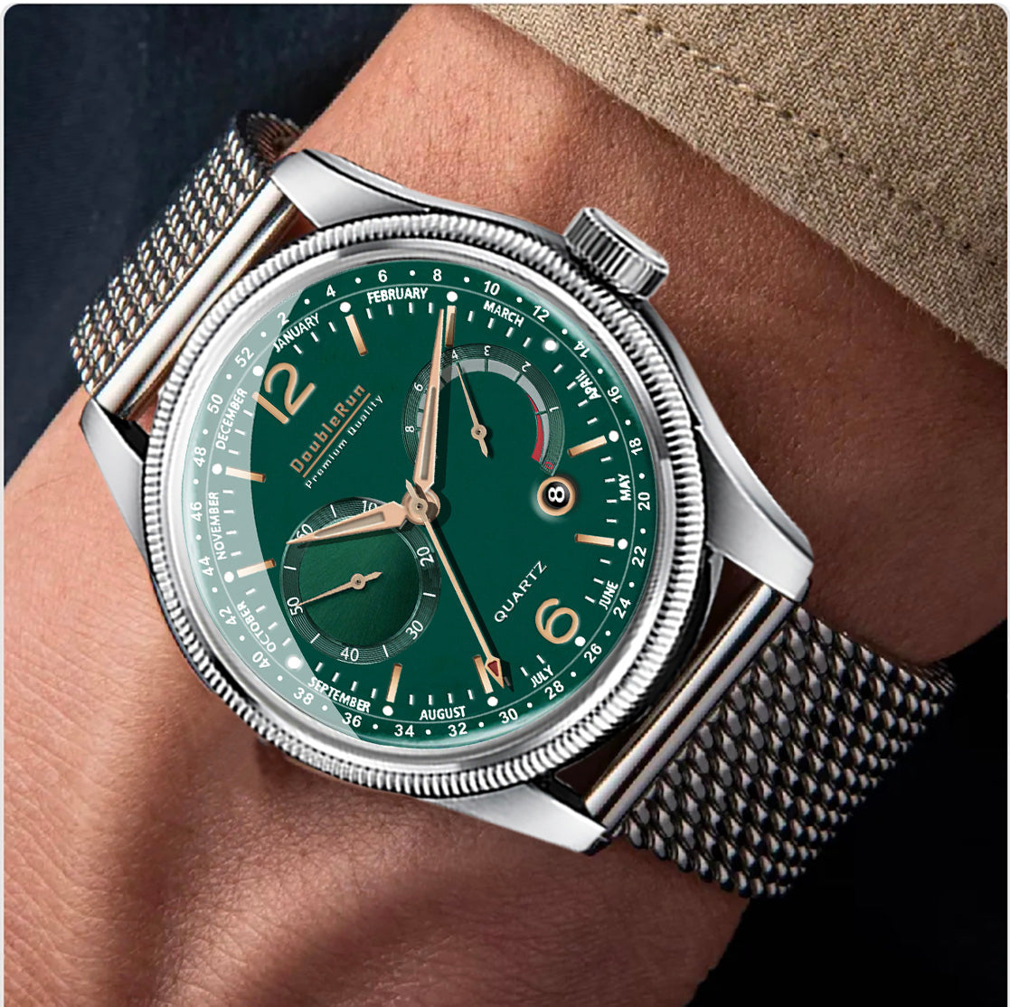 Doublerun DR8001 Men’s Wrist Watch with 3D Glass, Stainless Steel Strap & Multi-Functional Dial