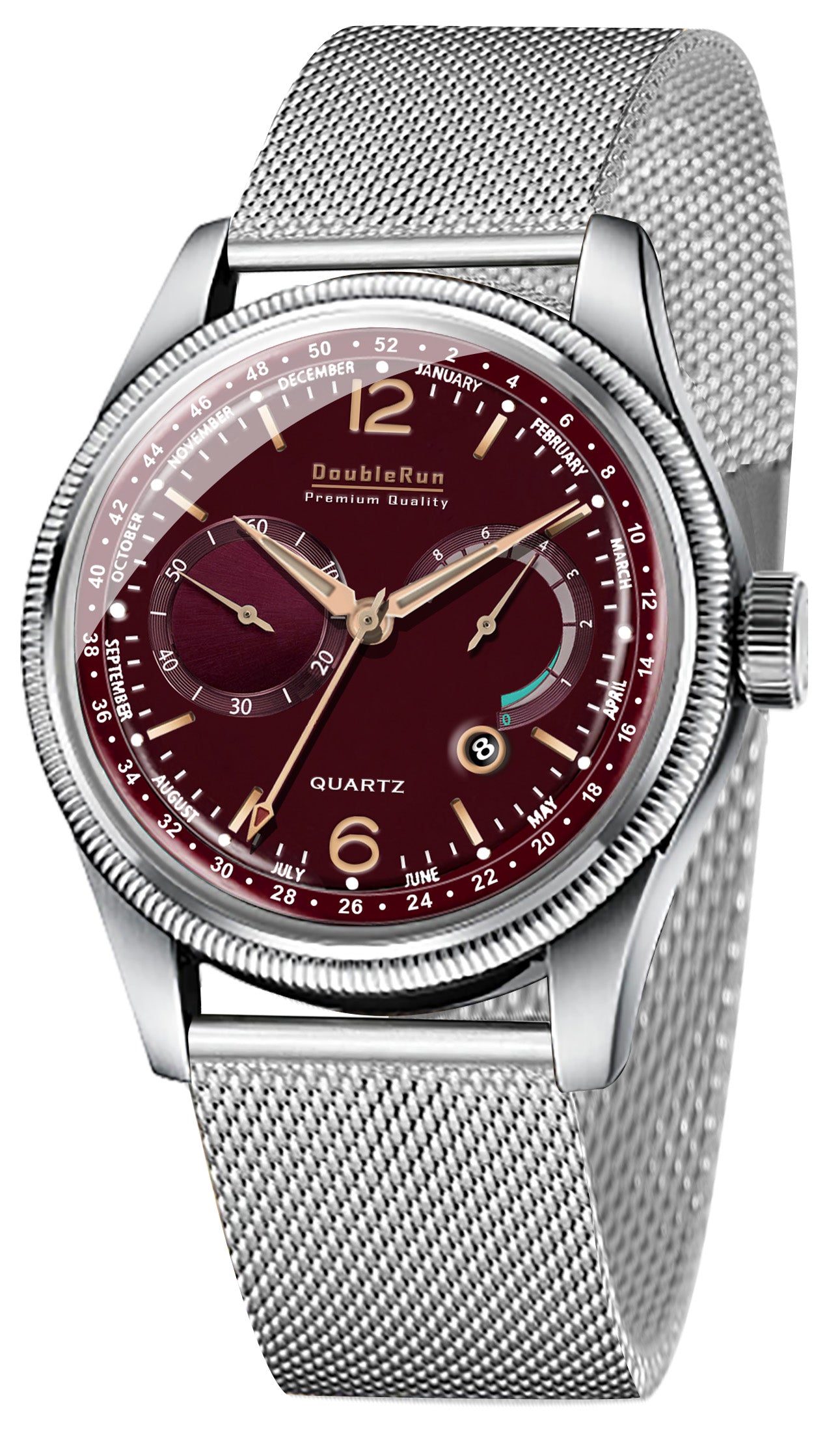 Doublerun DR8002 Men’s Wrist Watch with 3D Glass, Stainless Steel Strap & Multi-Functional Dial