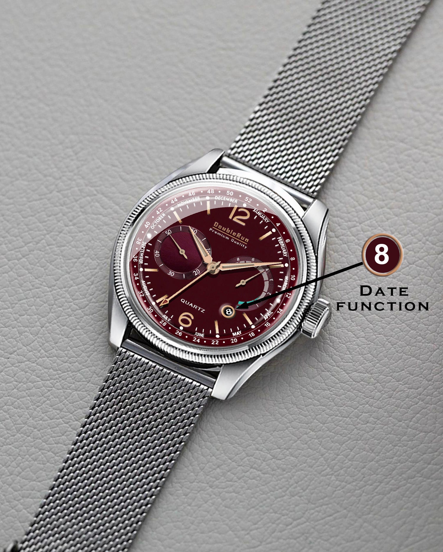 Doublerun DR8002 Men’s Wrist Watch with 3D Glass, Stainless Steel Strap & Multi-Functional Dial