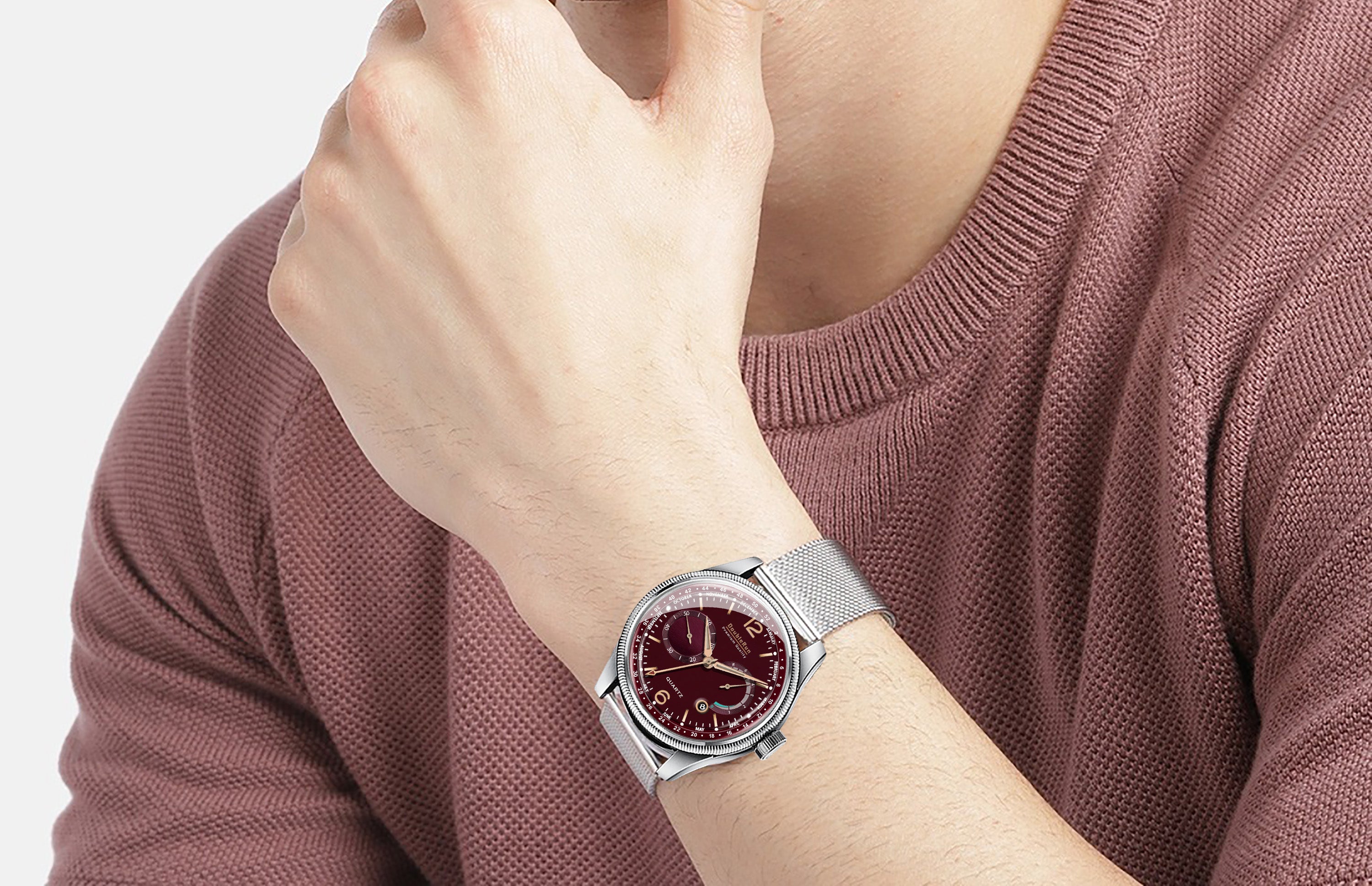 Doublerun DR8002 Men’s Wrist Watch with 3D Glass, Stainless Steel Strap & Multi-Functional Dial