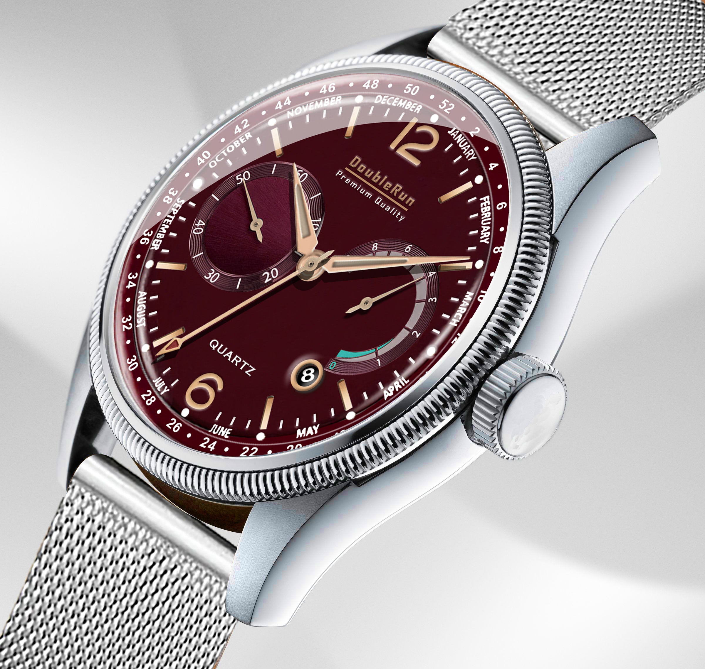 Doublerun DR8002 Men’s Wrist Watch with 3D Glass, Stainless Steel Strap & Multi-Functional Dial