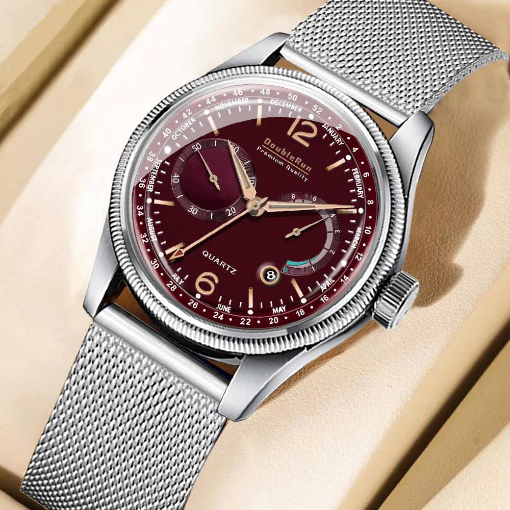 Doublerun DR8002 Men’s Wrist Watch with 3D Glass, Stainless Steel Strap & Multi-Functional Dial