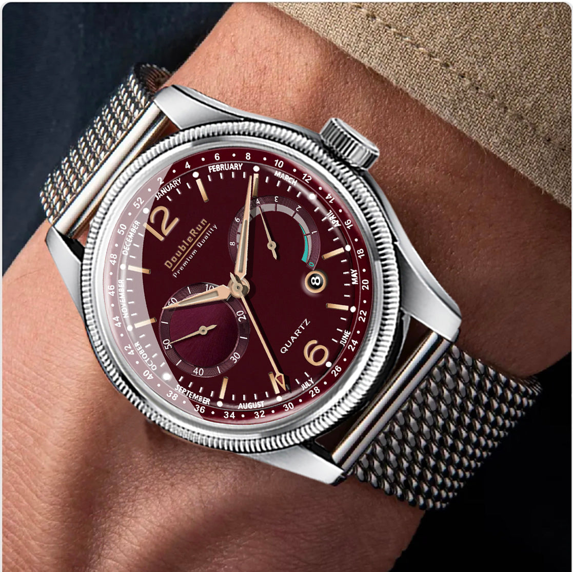 Doublerun DR8002 Men’s Wrist Watch with 3D Glass, Stainless Steel Strap & Multi-Functional Dial