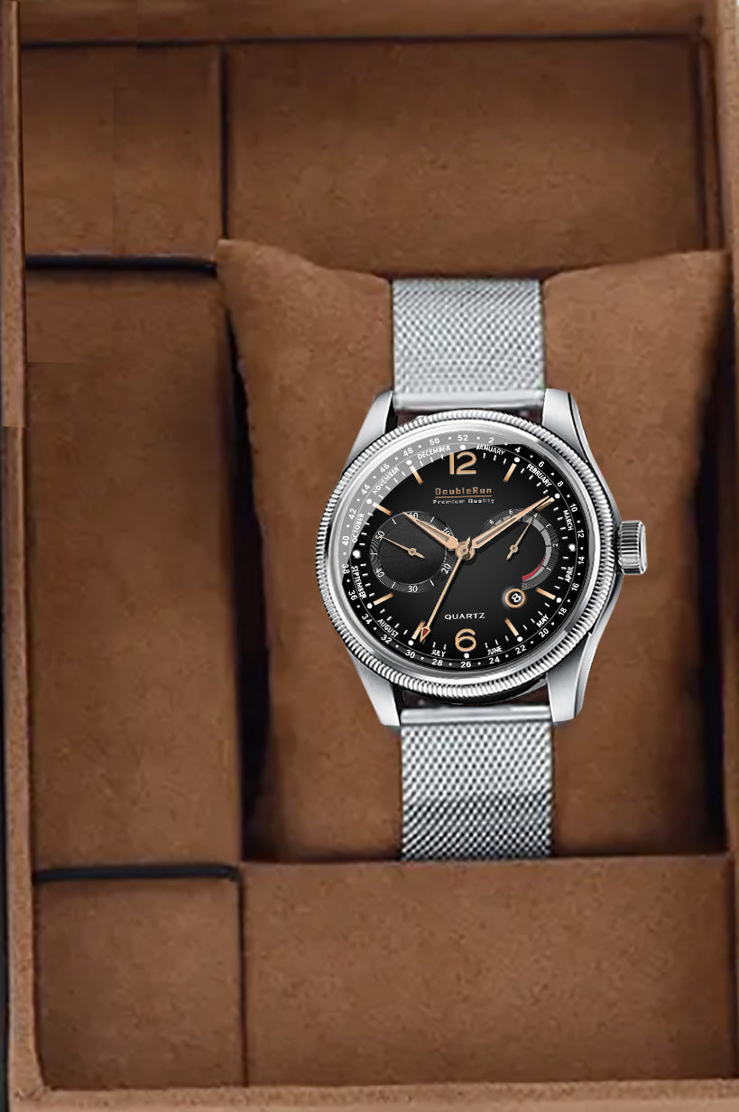 Doublerun DR8003 Men’s Wrist Watch with 3D Glass, Stainless Steel Strap & Multi-Functional Dial