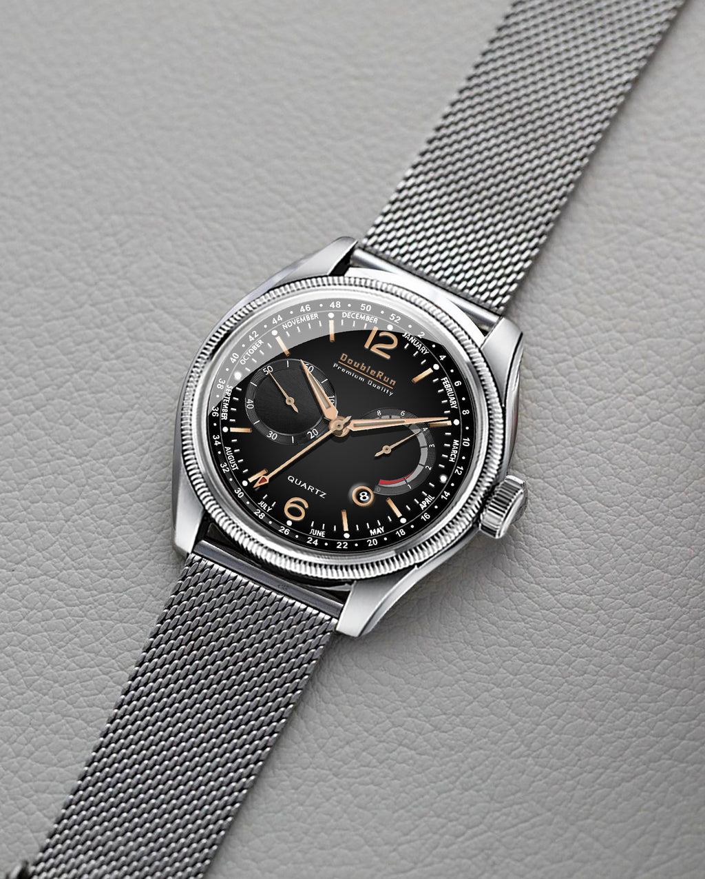 Doublerun DR8003 Men’s Wrist Watch with 3D Glass, Stainless Steel Strap & Multi-Functional Dial