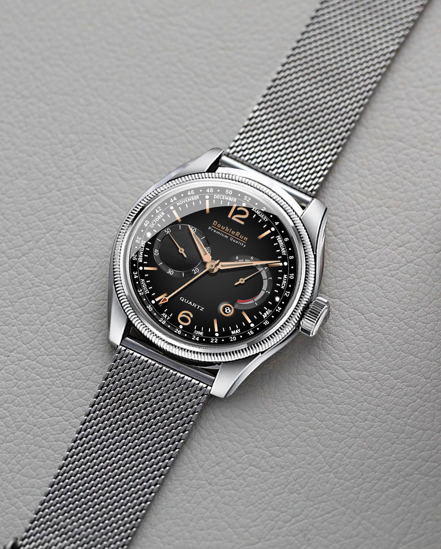 Doublerun DR8003 Men’s Wrist Watch with 3D Glass, Stainless Steel Strap & Multi-Functional Dial