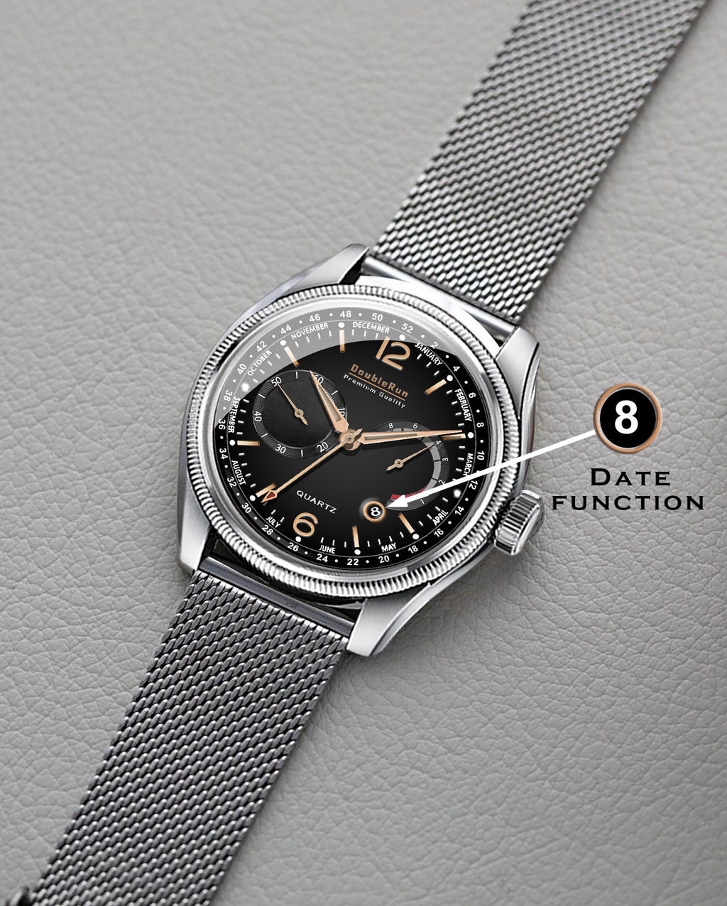 Doublerun DR8003 Men’s Wrist Watch with 3D Glass, Stainless Steel Strap & Multi-Functional Dial