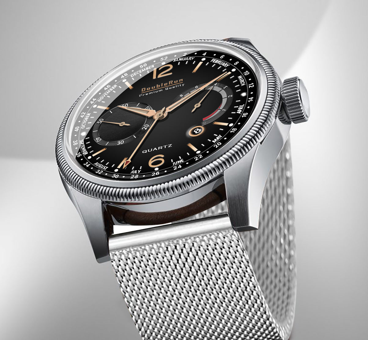 Doublerun DR8003 Men’s Wrist Watch with 3D Glass, Stainless Steel Strap & Multi-Functional Dial