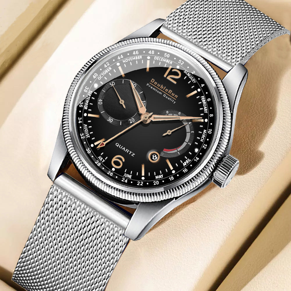 Doublerun DR8003 Men’s Wrist Watch with 3D Glass, Stainless Steel Strap & Multi-Functional Dial
