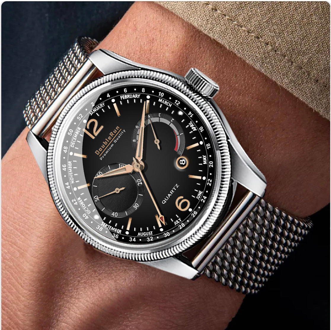 Doublerun DR8003 Men’s Wrist Watch with 3D Glass, Stainless Steel Strap & Multi-Functional Dial