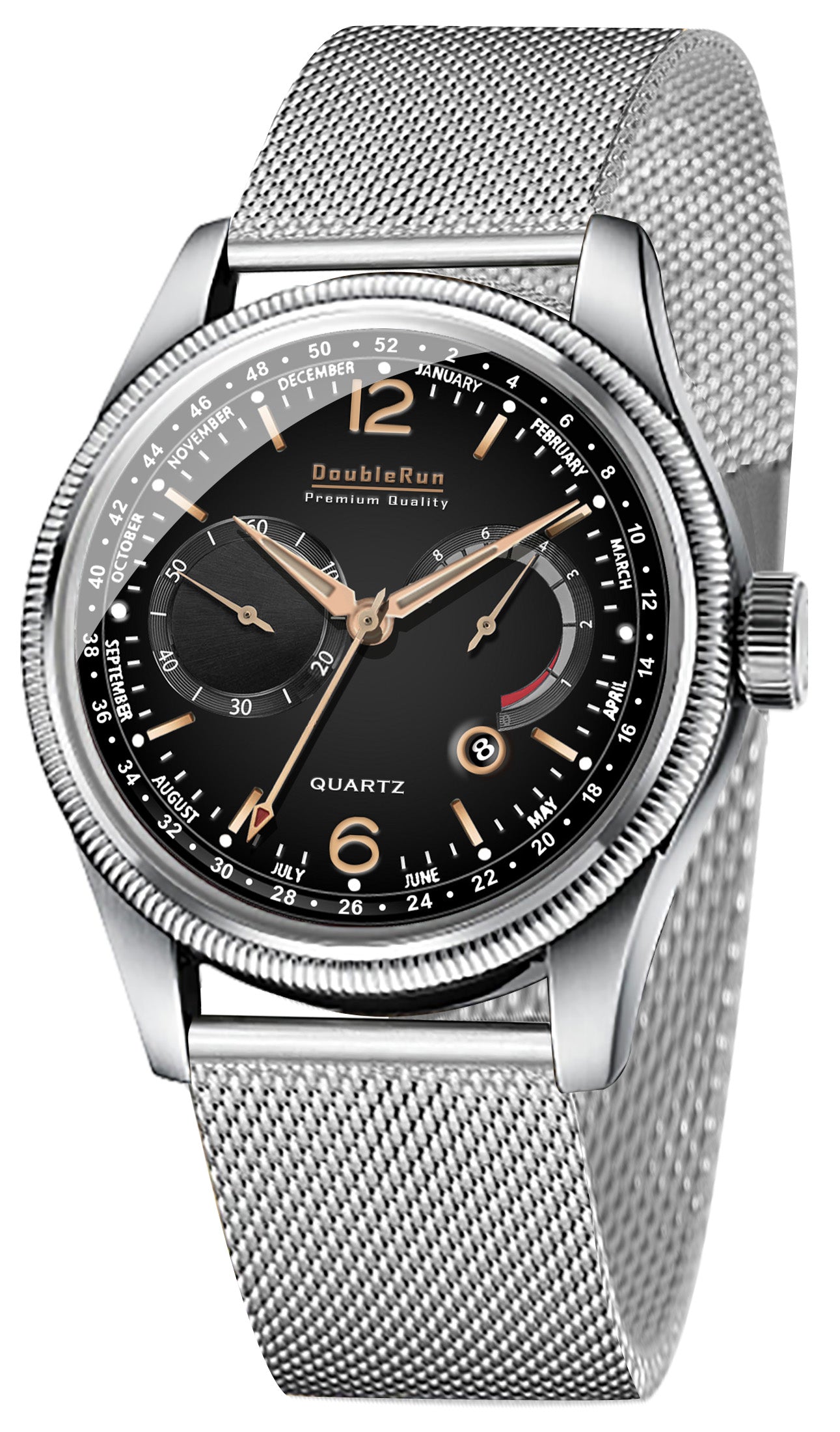 Doublerun DR8003 Men’s Wrist Watch with 3D Glass, Stainless Steel Strap & Multi-Functional Dial