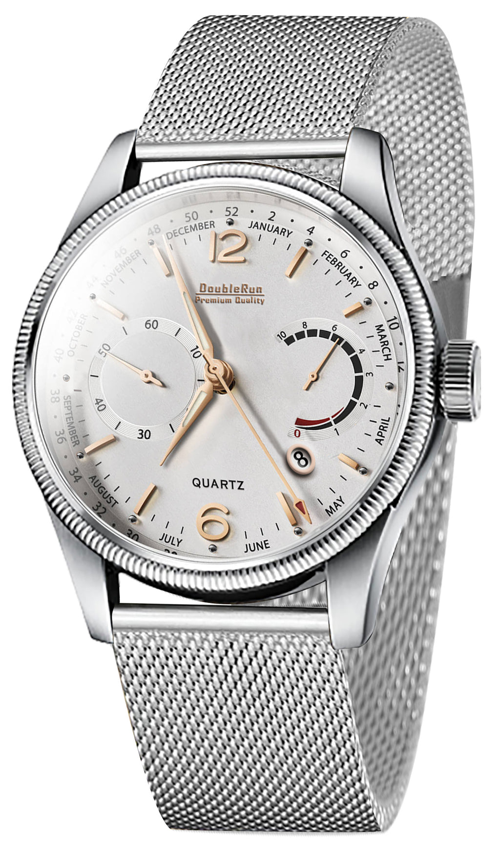 Doublerun DR8005 Men’s Wrist Watch with 3D Glass, Stainless Steel Strap & Multi-Functional Dial