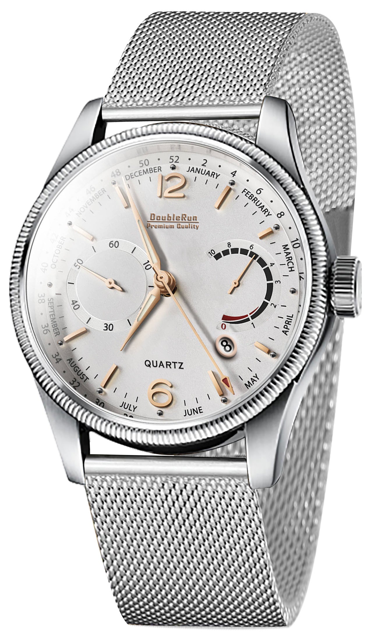 Doublerun DR8005 Men’s Wrist Watch with 3D Glass, Stainless Steel Strap & Multi-Functional Dial