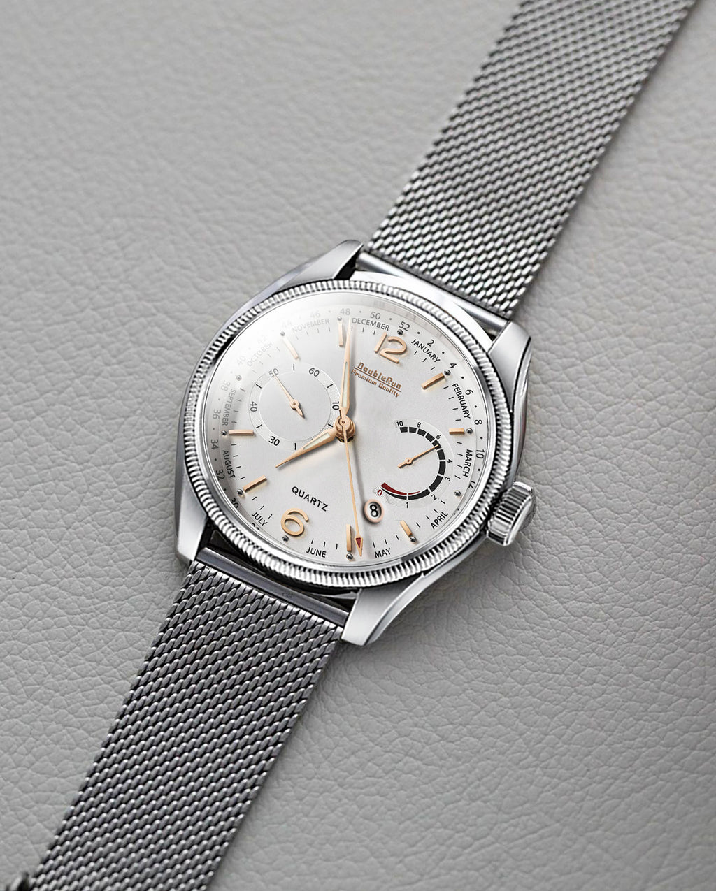 Doublerun DR8005 Men’s Wrist Watch with 3D Glass, Stainless Steel Strap & Multi-Functional Dial