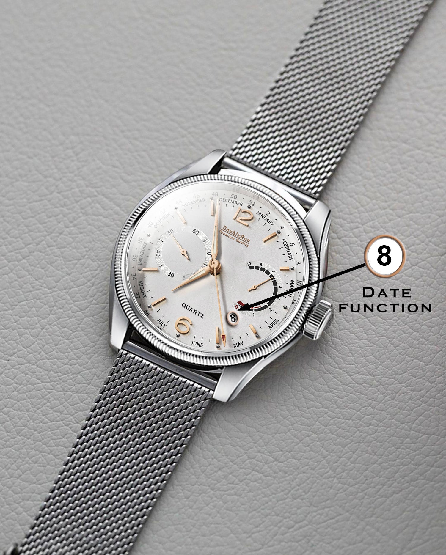 Doublerun DR8005 Men’s Wrist Watch with 3D Glass, Stainless Steel Strap & Multi-Functional Dial