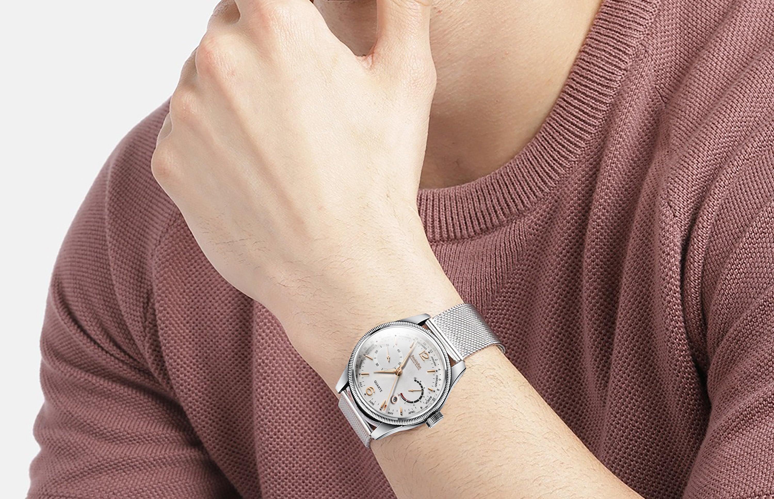 Doublerun DR8005 Men’s Wrist Watch with 3D Glass, Stainless Steel Strap & Multi-Functional Dial