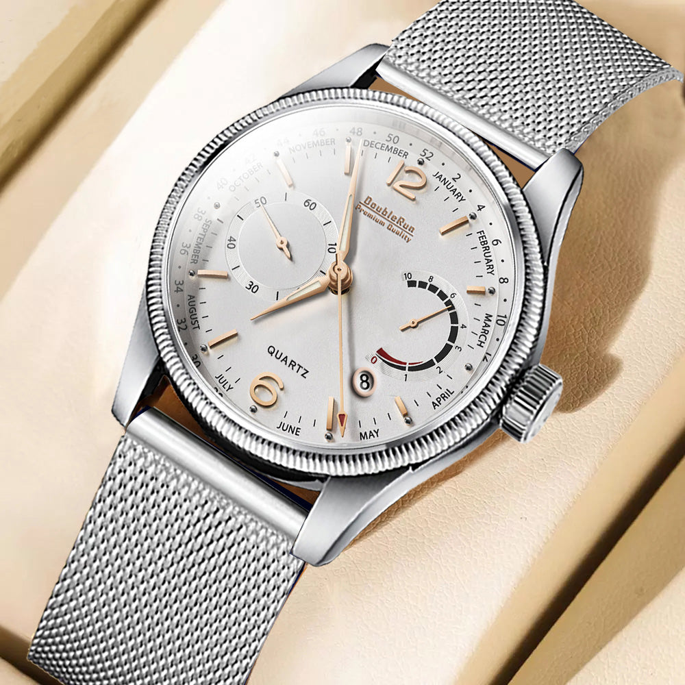 Doublerun DR8005 Men’s Wrist Watch with 3D Glass, Stainless Steel Strap & Multi-Functional Dial