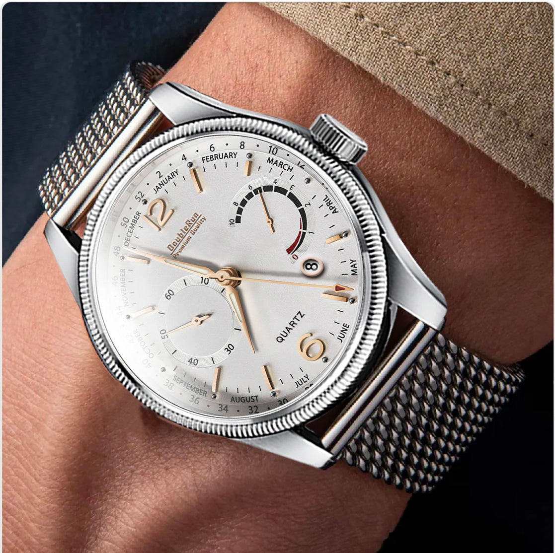 Doublerun DR8005 Men’s Wrist Watch with 3D Glass, Stainless Steel Strap & Multi-Functional Dial