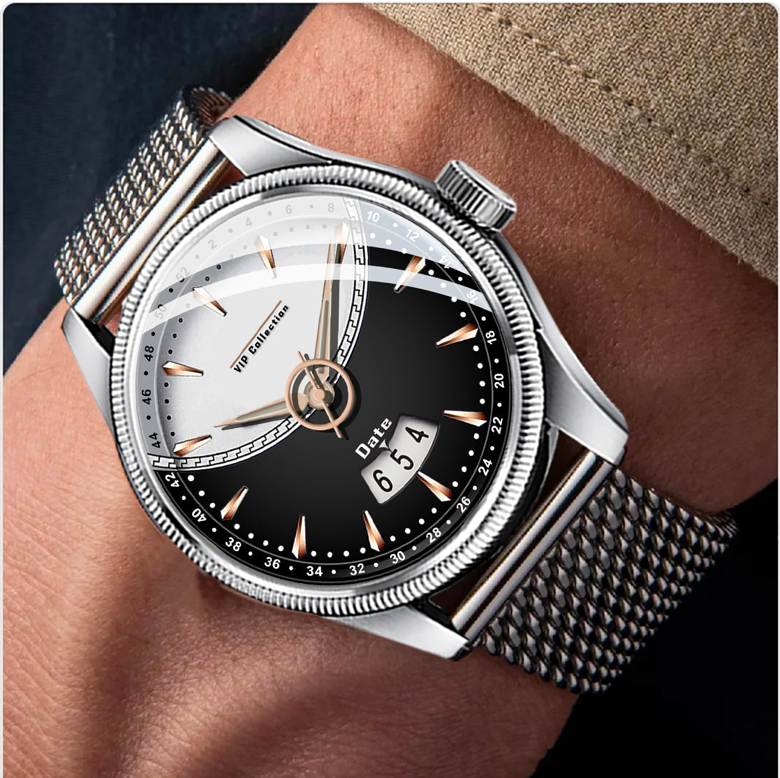 Doublerun DR9003 Men’s Wrist Watch with 3D Glass, Stainless Steel Strap & Unique Date Display