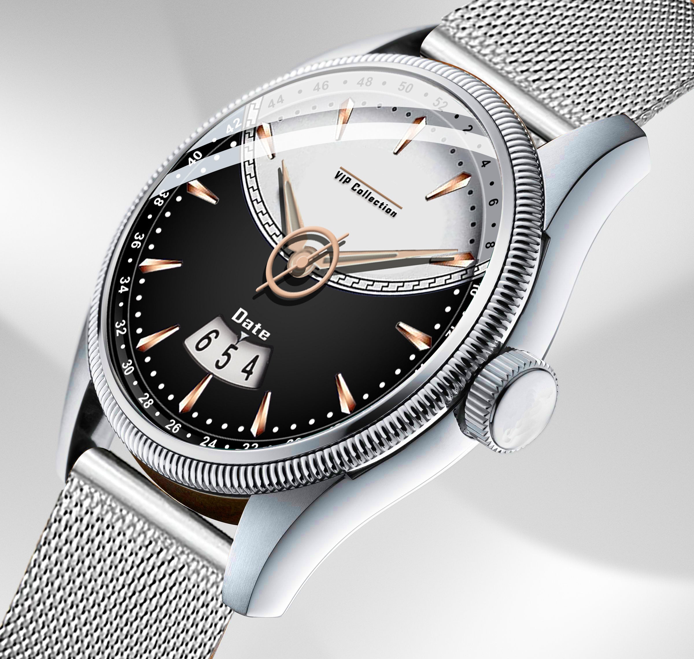 Doublerun DR9003 Men’s Wrist Watch with 3D Glass, Stainless Steel Strap & Unique Date Display