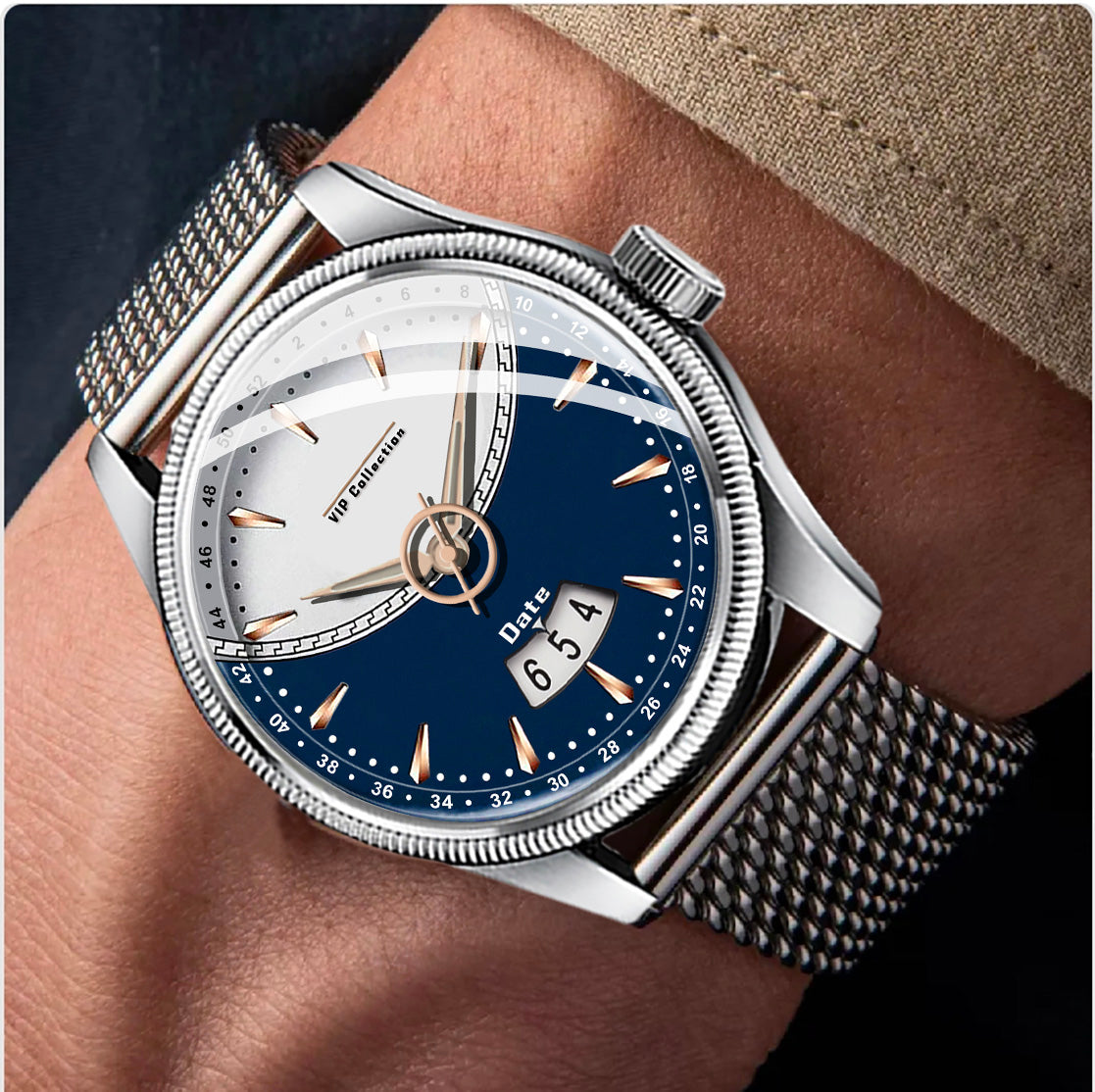 Doublerun DR9004 Men’s Wrist Watch with 3D Glass, Stainless Steel Strap & Unique Date Display