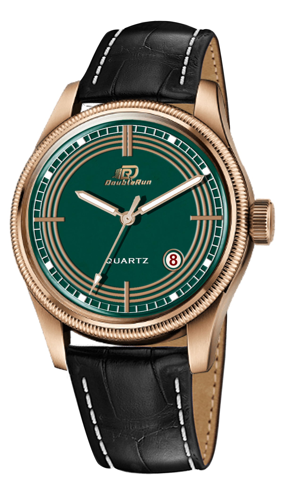 Doublerun DR7001 Men’s Wrist Watch with 3D Glass, Date Feature & Leather Strap