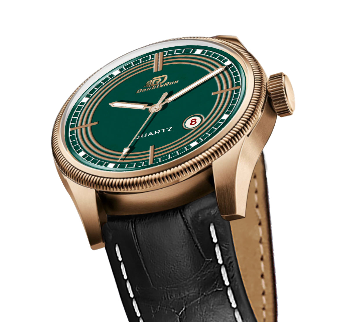 Doublerun DR7001 Men’s Wrist Watch with 3D Glass, Date Feature & Leather Strap