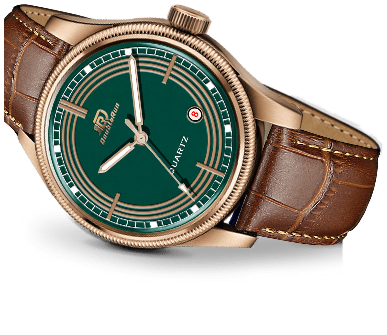 Doublerun DR7002 Men’s Wrist Watch with 3D Glass, Date Feature & Leather Strap