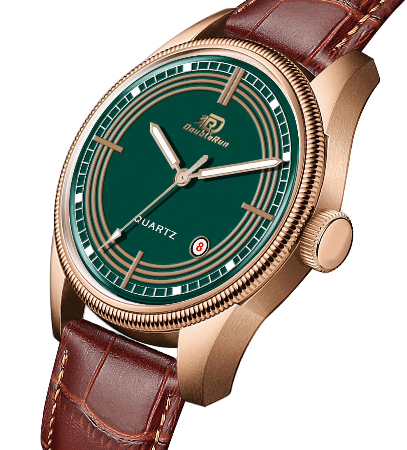 Doublerun DR7002 Men’s Wrist Watch with 3D Glass, Date Feature & Leather Strap