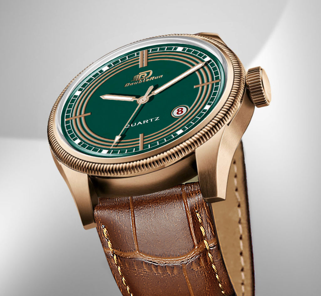 Doublerun DR7002 Men’s Wrist Watch with 3D Glass, Date Feature & Leather Strap