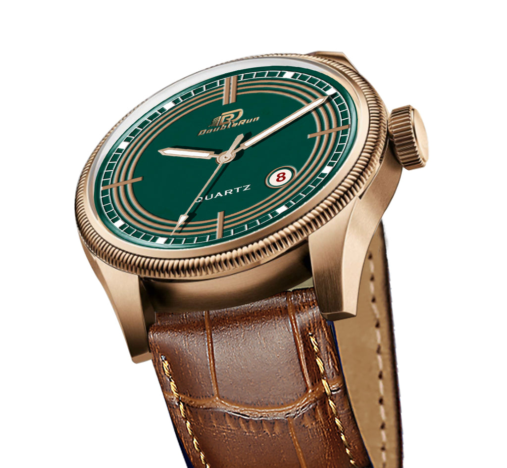 Doublerun DR7002 Men’s Wrist Watch with 3D Glass, Date Feature & Leather Strap