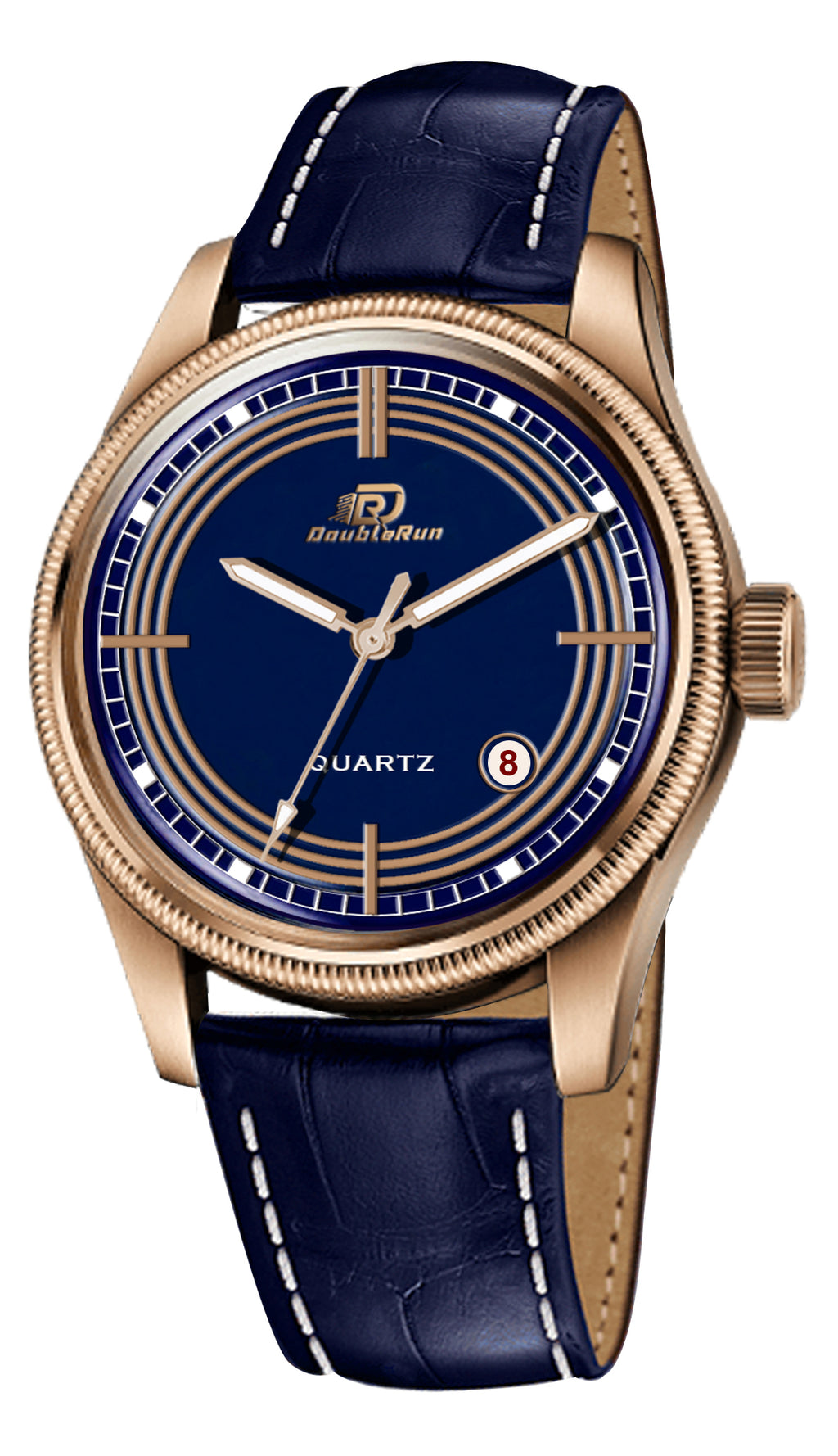 Doublerun DR7003 Men’s Wrist Watch with 3D Glass, Date Feature & Leather Strap