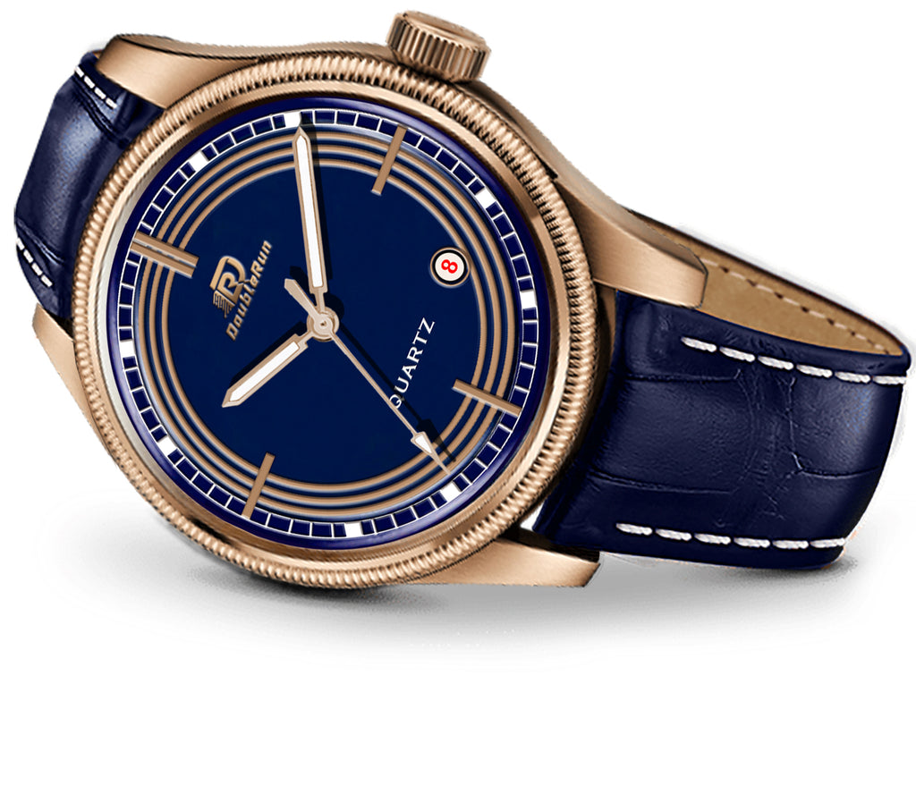 Doublerun DR7003 Men’s Wrist Watch with 3D Glass, Date Feature & Leather Strap