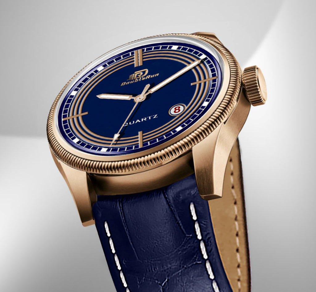 Doublerun DR7003 Men’s Wrist Watch with 3D Glass, Date Feature & Leather Strap