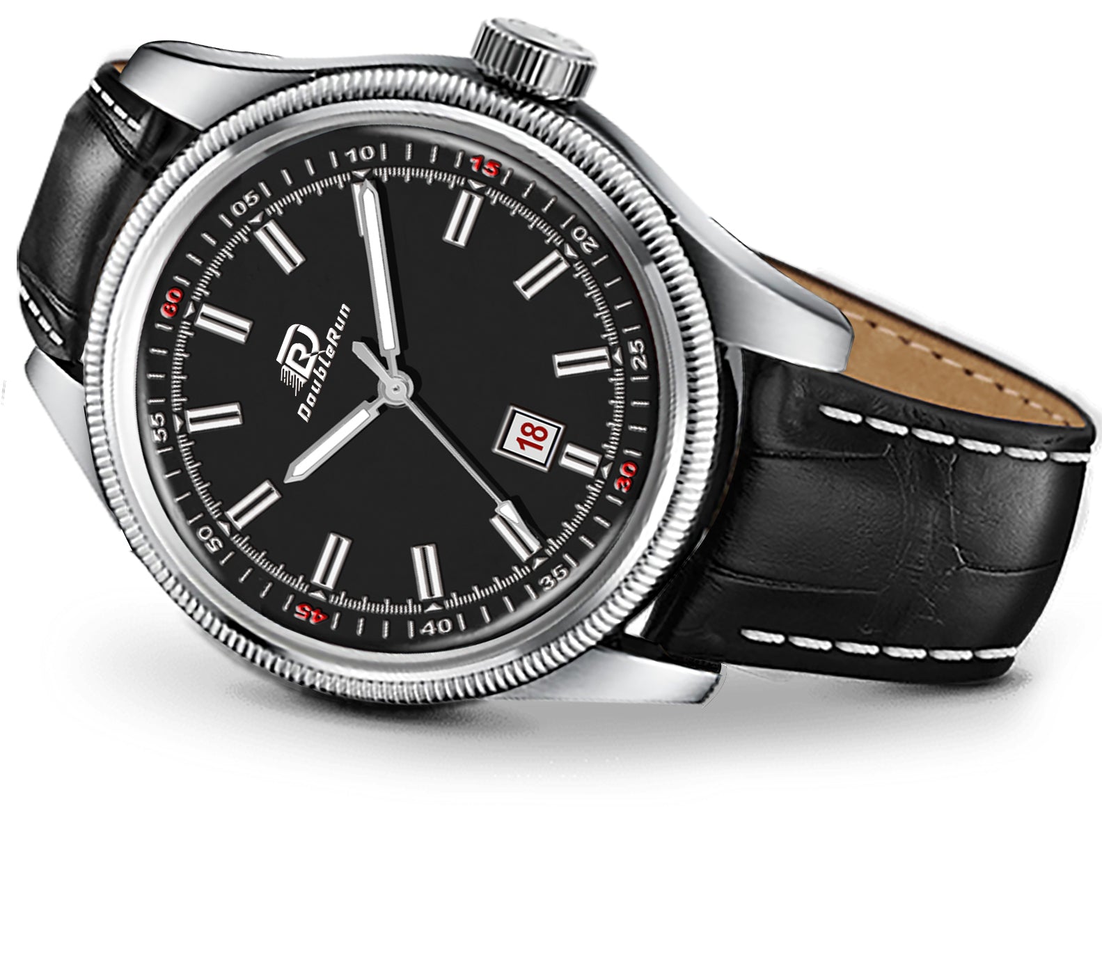 Doublerun DR6002 Men’s Wrist Watch with 3D Glass, Roman Dial & Date Feature