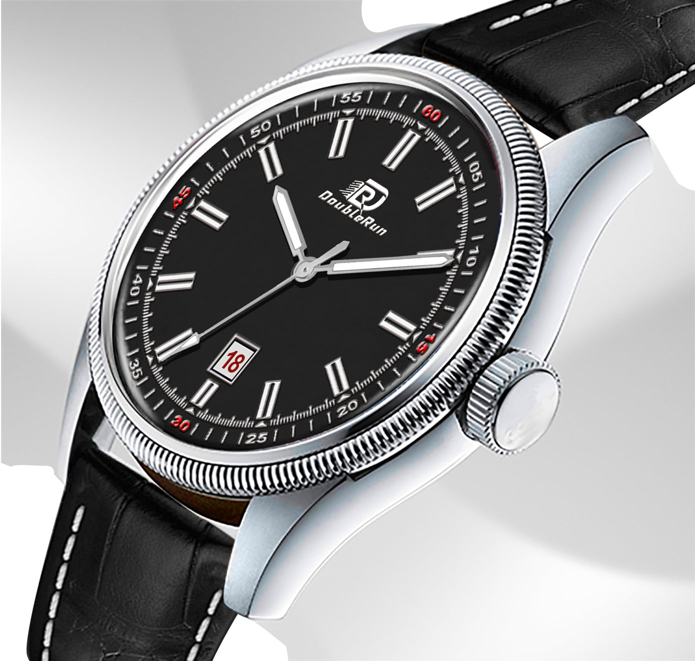 Doublerun DR6002 Men’s Wrist Watch with 3D Glass, Roman Dial & Date Feature