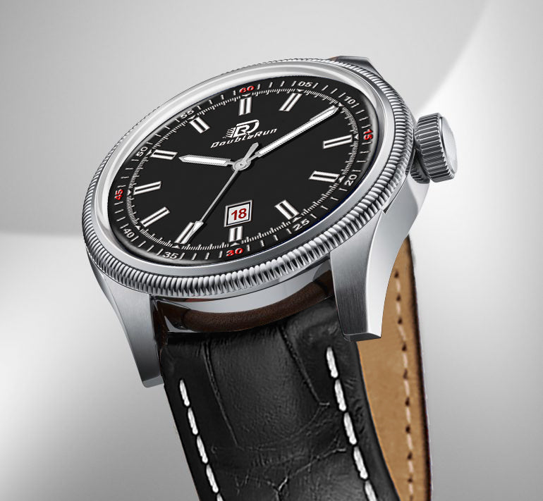 Doublerun DR6002 Men’s Wrist Watch with 3D Glass, Roman Dial & Date Feature