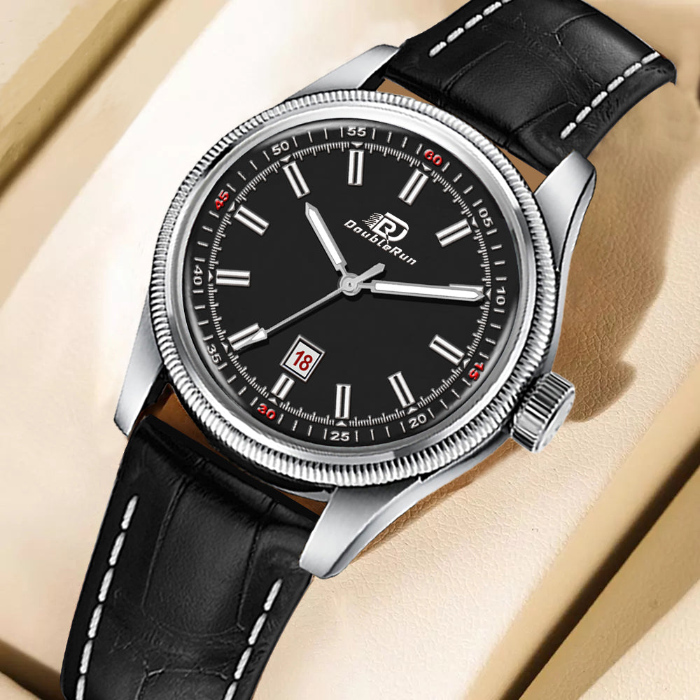 Doublerun DR6002 Men’s Wrist Watch with 3D Glass, Roman Dial & Date Feature