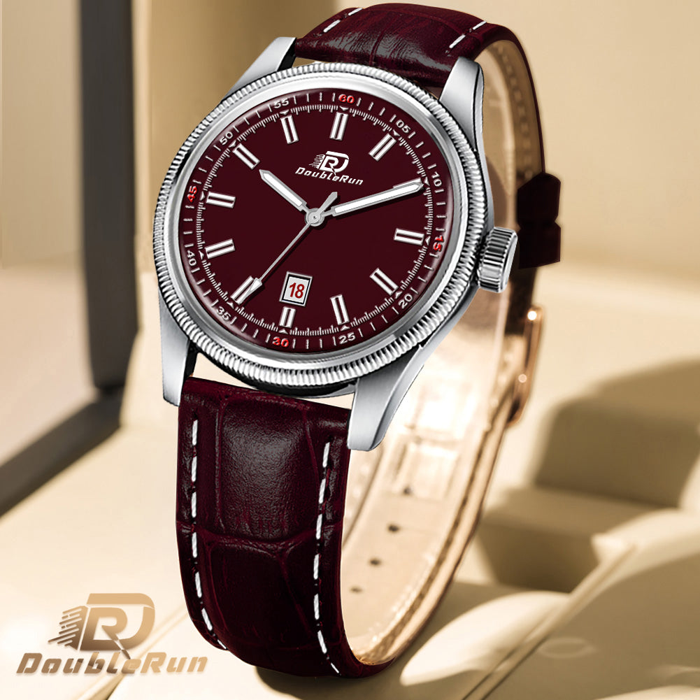 Doublerun DR6003 Men’s Wrist Watch with 3D Glass, Roman Dial & Date Feature