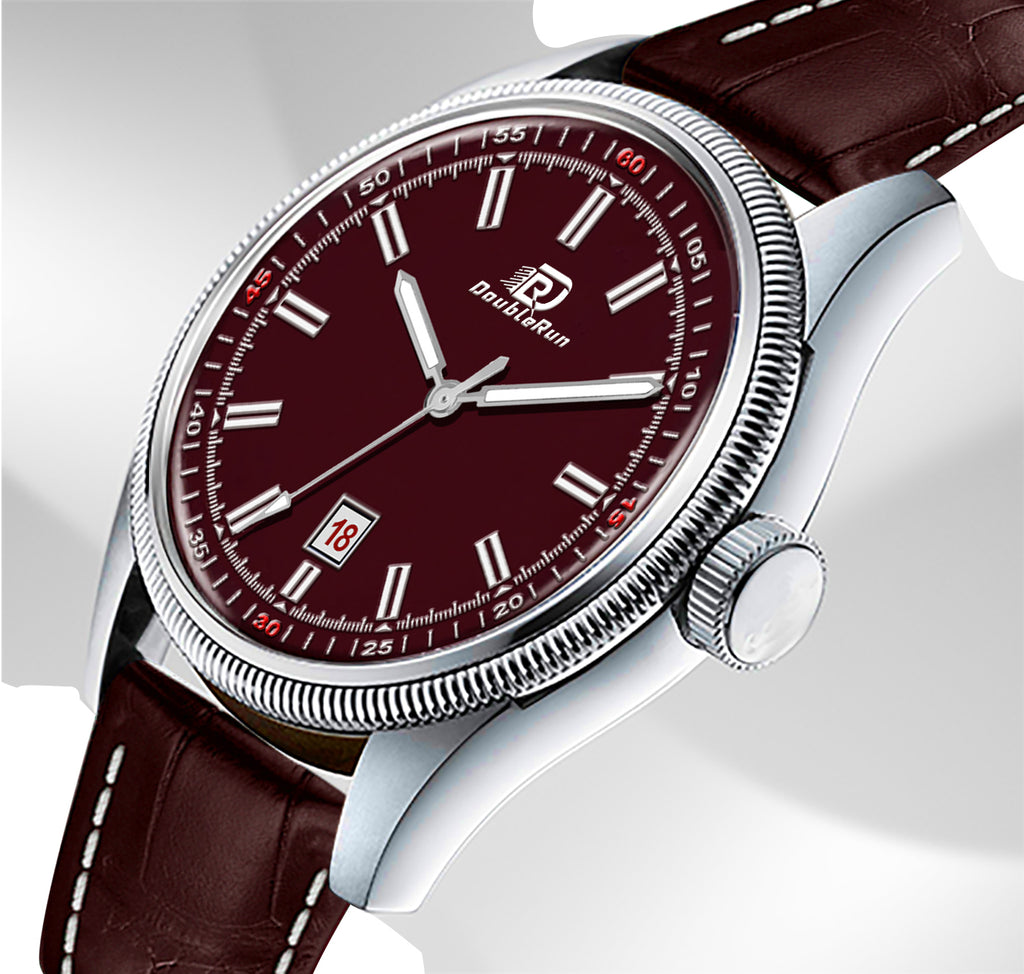 Doublerun DR6003 Men’s Wrist Watch with 3D Glass, Roman Dial & Date Feature