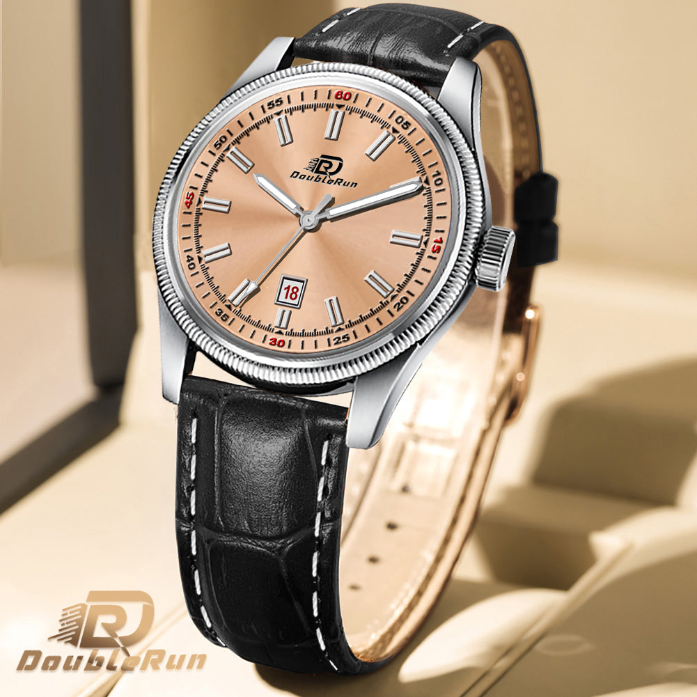 Doublerun DR6004 Men’s Wrist Watch with 3D Glass, Roman Dial & Date Feature