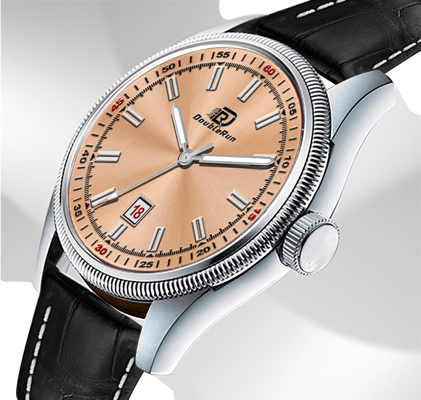 Doublerun DR6004 Men’s Wrist Watch with 3D Glass, Roman Dial & Date Feature