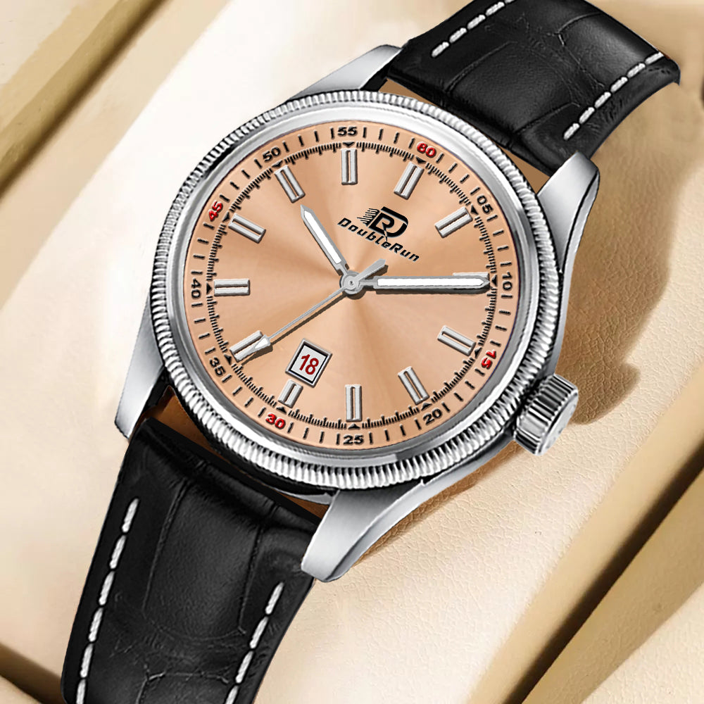 Doublerun DR6004 Men’s Wrist Watch with 3D Glass, Roman Dial & Date Feature